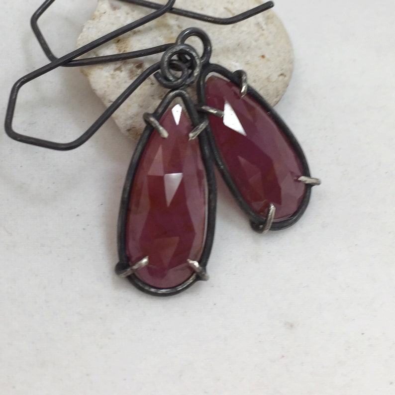 Ruby Earrings Rose Cut Sapphire Earrings Prong Set in Silver