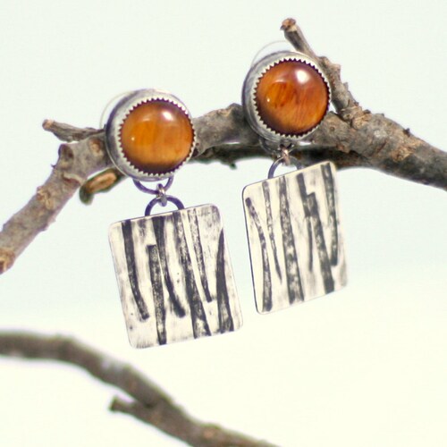 Shops Tiger Eye and Sterling Silver Earrings