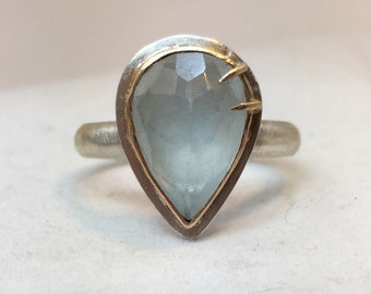 Aquamarine 14k Gold Alternative Engagement, Inverse Set Aquamarine Statement Ring