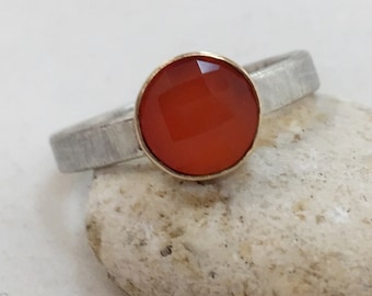 Rose Cut Carnelian in 14k Gold Sterling Silver, Modern Engagement Ring, Alternative Bridal