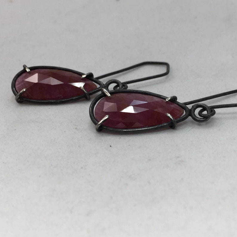 Ruby Earrings Rose Cut Sapphire Earrings Prong Set in Silver