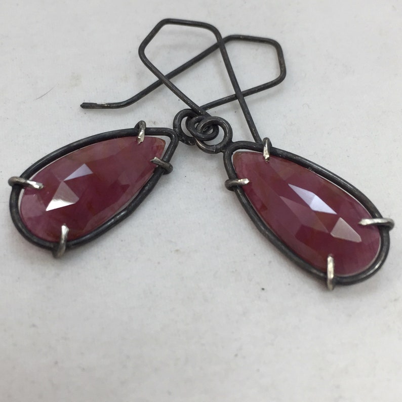 Ruby Earrings Rose Cut Sapphire Earrings Prong Set in Silver