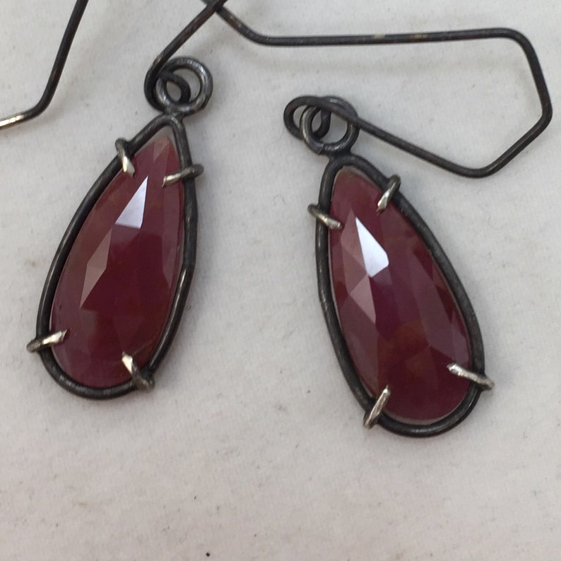 Ruby Earrings Rose Cut Sapphire Earrings Prong Set in Silver