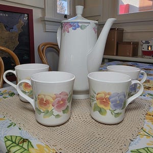 Vintage coffee tea mugs and tea pot carafe