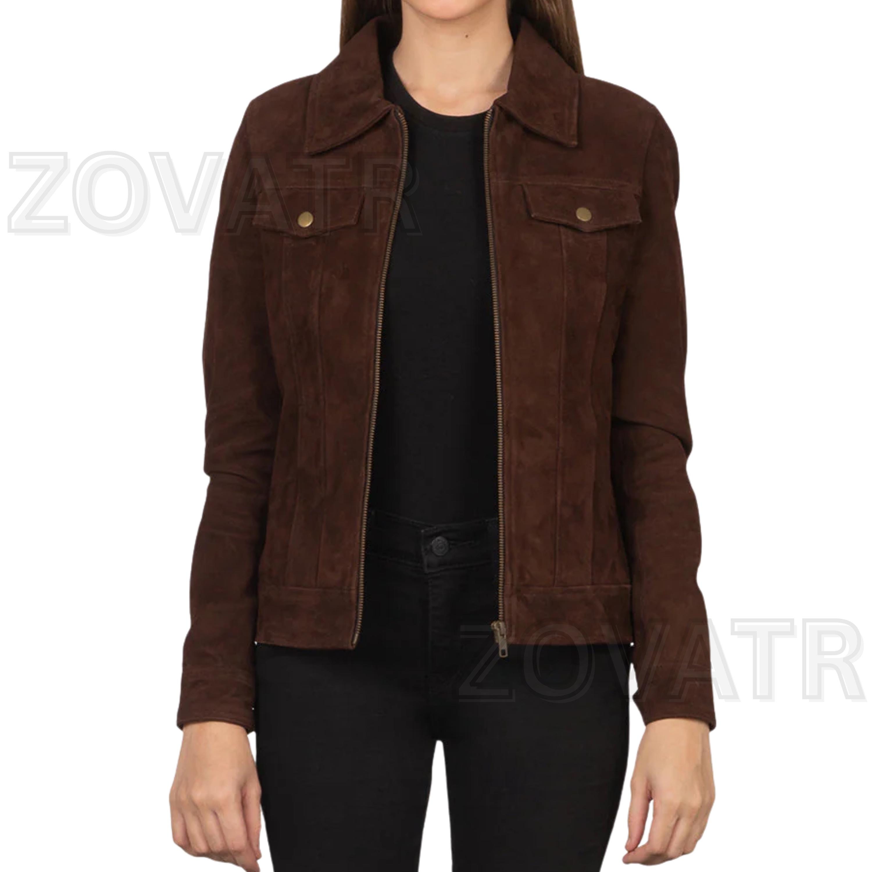 ダークブラウンスエードトラッカージャケット：レディースヴィンテージ