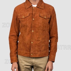 Topchi Tan Suede Leather Jacket for Men – Brown Soft Suede Zip Closure 3 Zipped Pockets Classic Design Suede Leather Jacket