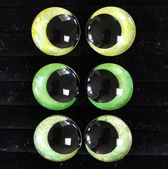 Handpainted Glitter Safety Eyes For Crochet Plushies - Build Your Own 3 Pack Bright Greens
