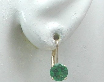 14K Gold Green Mount Saint Helen's 6mm Round Fixed Earring, Classic Secure European Style Wires, Lever Back  Earrings 14KMSH6MFLB