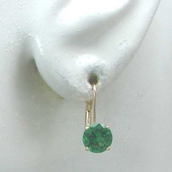 14K Gold Green Mount Saint Helen's 6mm Round Fixed Earring, Classic Secure European Style Wires, Lever Back  Earrings 14KMSH6MFLB