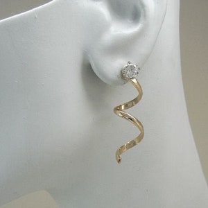 Earring Jackets for Studs 14K Gold Filled Thin Hammered Spiral Dangle Jackets, Jackets for Diamonds, Jackets for Post Earring JSGFHRHM37X2.5