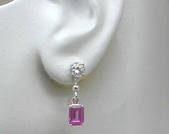 Earring JACKETS, Pink Topaz Rectangle Dangle in Sterling Silver, Jackets for Diamonds, Earring Jackets for studs JDSSDPTRECT8X6