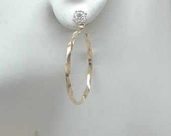 EARRING JACKETS, Gold Hoop Dangle Stud Jackets, Jackets for Diamonds, Ear Jackets for Studs, Square Wire Twist Hoop Ear Jackets JHGFSQTW30X2