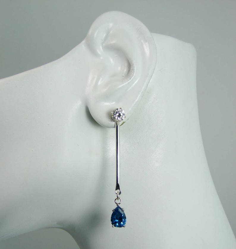 Earring JACKETS for Studs Silver London Blue Topaz PearDiamond Jackets Sterling Rhodium Jacket JDSSLBT10x7PBARRH Dangle Ear Jackets