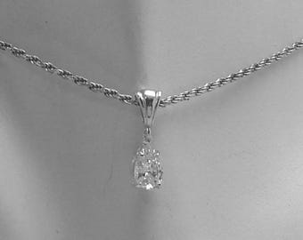 PENDANT Sterling Silver Cubic Zirconium Teardrop, Faceted like Diamond Dangling Pendant, Pear Shaped CZ Silver Setting PENSSCZP9X6