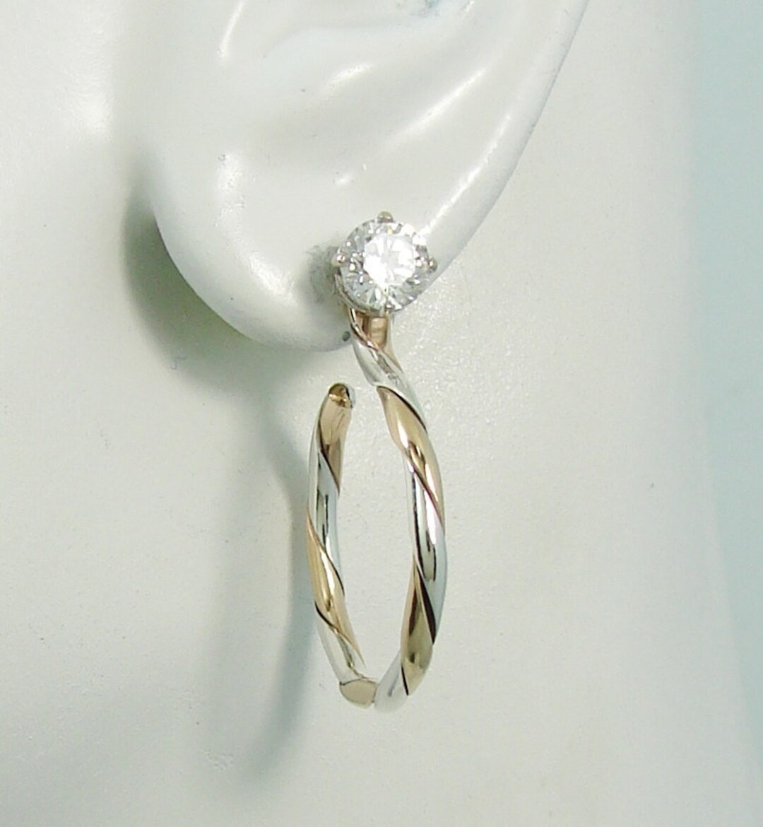 Earring Jackets Two Tone Silver and Gold Hoop Ear Jackets Etsy
