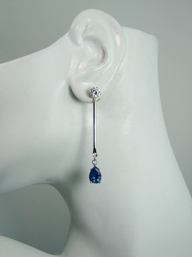 Earring JACKETS for Studs Silver London Blue Topaz PearDiamond Jackets Sterling Rhodium Jacket JDSSLBT10x7PBARRH Dangle Ear Jackets