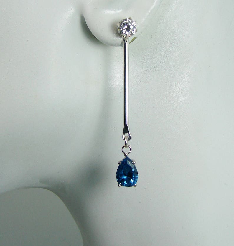 Earring JACKETS for Studs Silver London Blue Topaz PearDiamond Jackets Sterling Rhodium Jacket JDSSLBT10x7PBARRH Dangle Ear Jackets