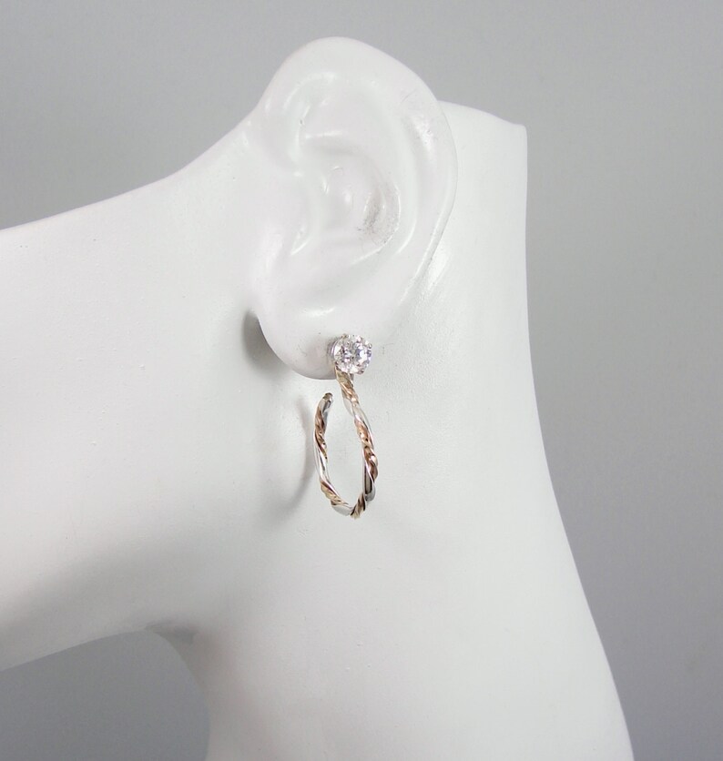 Earring Jackets Two Tone Silver and Gold Diamond Ear Jacket Etsy