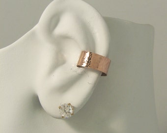 PINK ROSE Gold Ear cuff,Non-pierced,Cartilage Wrap, Earring Fake Conch, No Piercing,Cuff Earring, Faux Pierced Hoop Hammered E1R14KHMflat