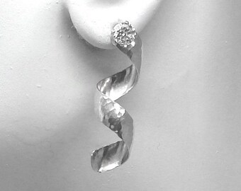 Earring Jackets for Studs, Diamond Jackets, Silver Post Earring Jackets Dangle Ear Jackets, Drop Hammered Spiral Drop Jackets JSSSHM37X6