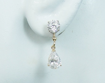 VESTES DE BOUCLES D'OREILLES pour clous, veste pendante remplie d'or 14 carats, boucle d'oreille, veste en diamant pour clous, zircon cubique en forme de larme JDGFCZP9X6X22