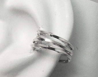 POST Pierced Conch Cartilage Earring, Silver Hex Ring,Gauge Piercing, Inner Ear Piercing, Conch Piercing, Body Jewelry, Triple Twist E3TWSSP