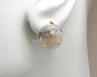 Earring JACKETS Silver and Gold Jackets, Diamond Jackets for Post Earrings Smooth GF Triangle Point Up on SS Circle JDGFSSTRCIRSM15Pointup
