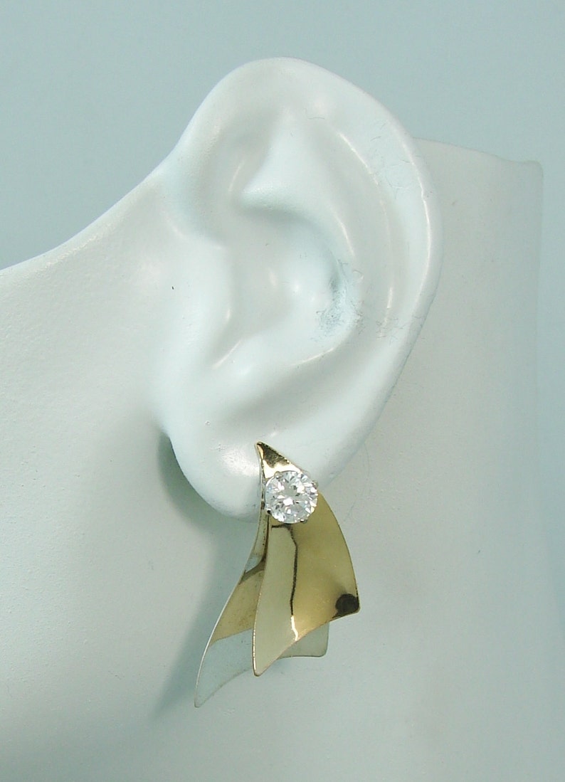 Ear Jackets JTTSAILMEDSM EARRING JACKETS Dliamond Jackets Two tone Jackets for Studs 3-D Silver and Gold Double Sails Earring Jackets