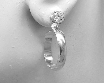Hoop Earring Jackets, Diamond Jackets, Sterling Silver Dangle Jacket, Jackets for Post Earrings, Ear Jackets Half Round Smooth JHSSLD20X5