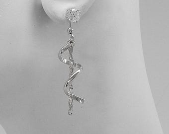 Sterling Silver Spiral Dangle Ear Jackets with Twist, Dangle Ear Jackets for Diamonds and Studs, Post Drop Ear Jackets JSSSTWIST45X10