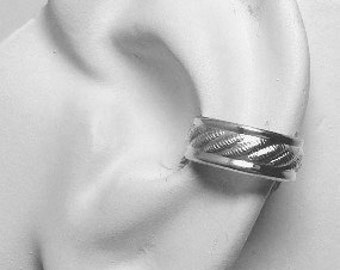 Ear Cuff Sterling Silver Ear Band Non-pierced Cartilage Wrap Earring Fake Conch No Piercing Cuff Earring Simple Ear Cuff  Ribbed  E114SS