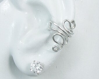 Ear Cuff, Sterling Silver Cuff, Non-pierced Cartilage Wrap, Fake Conch Earring, No Piercing, Cuff Ring, Short Version Scroll ESCSSSHORT