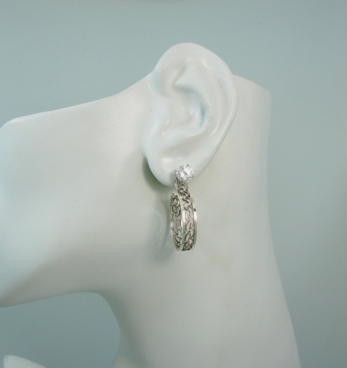 Earring Jackets Silver Diamond Jacket Filigree Dangling Hoop Etsy