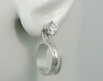 EARRING JACKETS, Silver Dangle Hoops, Jackets for Diamonds, Jackets for Earrings, Hoop Jacket for Studs, Silver Bead Edge Hoop JHSSBHR16X6