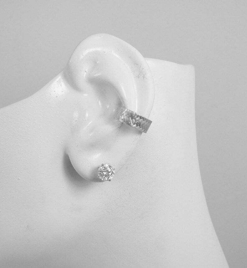 Ear Cuff Silver Ear Band, Non-pierced Cartilage Wrap Earring, Fake Conch ,No Piercing Cuff Hoop Earring, Simple Ear Cuff ,Weave E4SSWE image 4