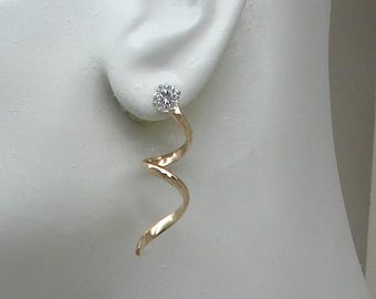 Earring Jackets, 14K Gold Filled Spiral Hammered Jackets, Diamond Jackets, Stud Dangle Ear Jackets, Ear Jackets for Posts JSGFHRHM2.5X32