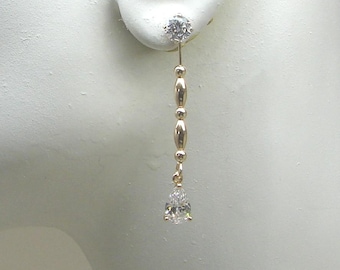 14K Gold Filled Dangle Earring Jackets for Studs, Cubic Zirconia Ear Jackets, Post Ear Jackets with Beads, Stud or Post Jackets JDGFPCZ32x6