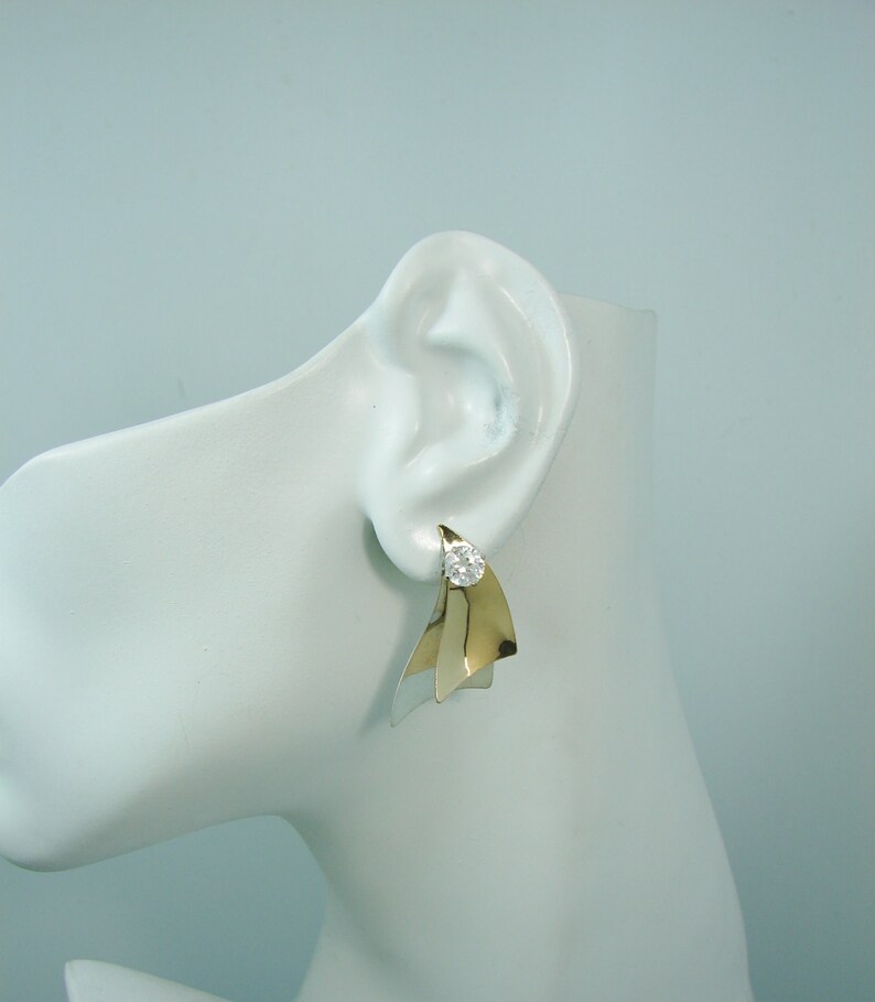 Ear Jackets JTTSAILMEDSM EARRING JACKETS Dliamond Jackets Two tone Jackets for Studs 3-D Silver and Gold Double Sails Earring Jackets