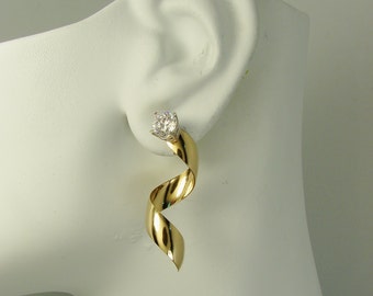 Gold Earring Jackets for Studs Diamond Stud Ear Jacket 14K Gold Filled Gemstone Jacket Dangle Spiral 6mm wide Smooth Domed JSGFDOMESM37X10