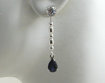 Earring JACKETS for Studs Diamond Jackets, Jackets for Post Earrings Silver Ear Jackets BLUE Sapphire Spinel Bead Dangle JDSSBSPBEAD37X9X6