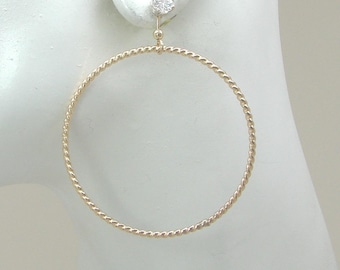 EARRING JACKETS, Large Dangle Hoop, Gold Jackets for Diamonds, Stud Ear Jackets, Post Diamond Earring Jackets Rope Circle JHGFCIRROP50X2