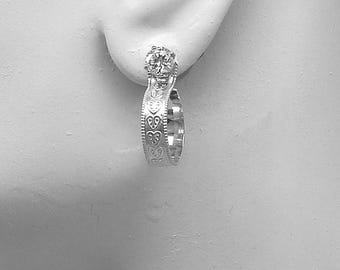 Sterling Silver Earring Jackets, Hoop Jackets for Studs, Silver Drop Dangle Ear Jackets, Medium Hoop Diamond Jackets Heart Design JHSSHT20X5