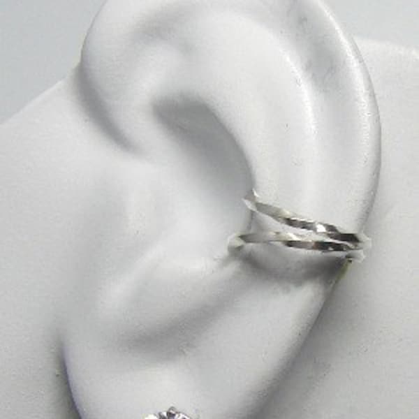 Ear Cuff Sterling Silver EarBand NON-pierced Cartilage Earcuff, No piercing Fake Earring, Pierceless,Faux piercing Double Twist Wire EDWSS