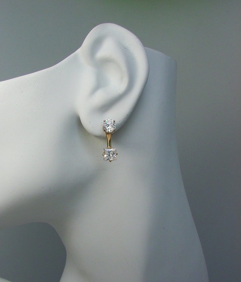 14K Gold Earring Jackets With RADIANT Faceted Square Cubic Etsy
