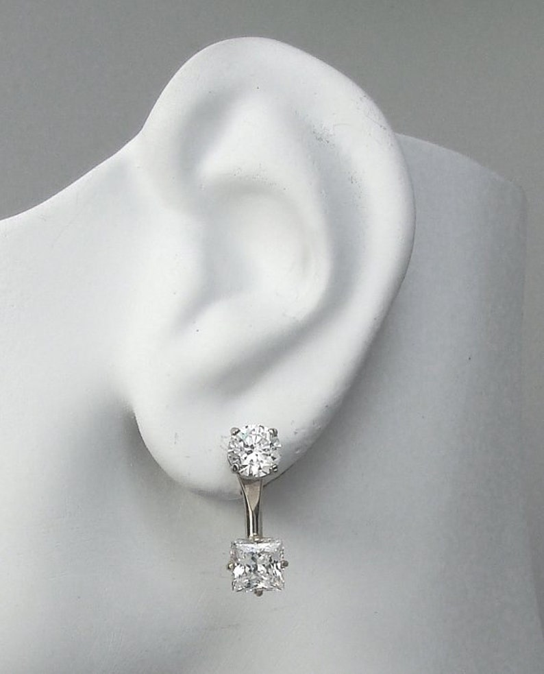 Earring Jackets Solid 14k WHITE GOLD Square Cubic Zirconia Etsy