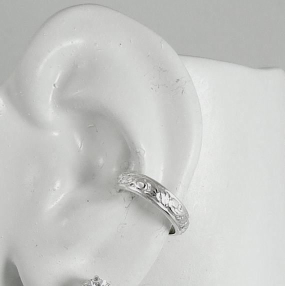 POST Conch Pierced Cartilage Earring Silver Body Piercing Gauge Conch Ear Cuff Inner Ear Piercing Hex Hoop Edged Floral EEFLSSP