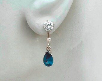 EARRING Jackets Diamond Jackets, Sterling Silver or 14k Gold Filled, London Blue Topaz Pear Dangle JDLBTP9X6