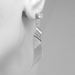 Earring Jackets, Solid Sterling Silver Hammered Dangling Ear Jacket, Jackets for Diamonds, Jackets for Earring Studs, JDSSS2HM50X15