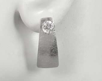 Pendientes colgantes de plata de ley con forma de trapecio, brillantes o satinados, para pendientes de botón, JDSSTRAP25X10