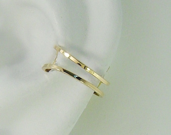 Ear Cuff, Gold Ear cuff, Non-pierced, Cartilage Wrap, Earring Fake Conch, No Piercing Cuff, Faux Pierced Hoop Double Square  EDOUB14K